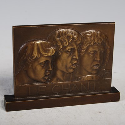 Lot 199 - 'Le Chant', a bronze plaque signed Schwab,...