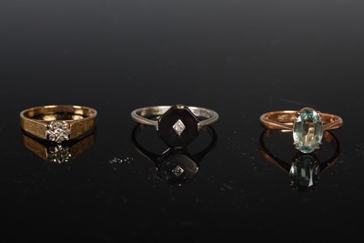 Lot 210 - A 9ct gold and diamond chip ring, size 'M',...