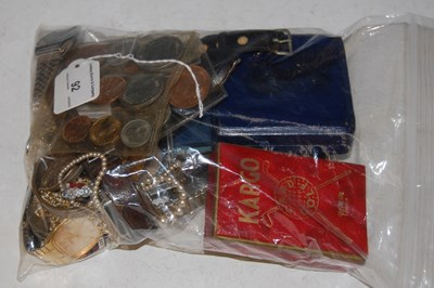 Lot 92 - A bag of assorted coinage, wristwatches, cargo...